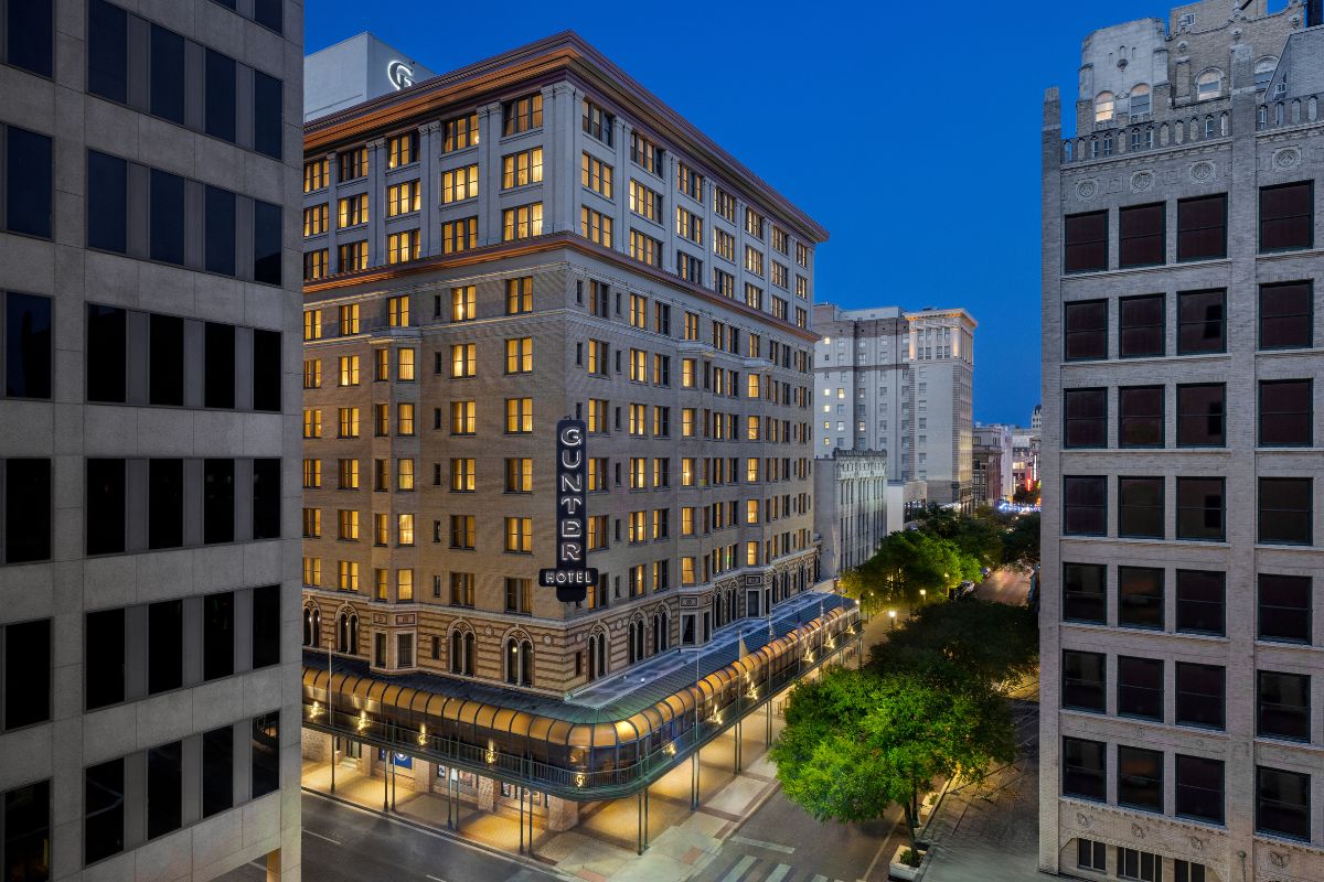 a building with lights on