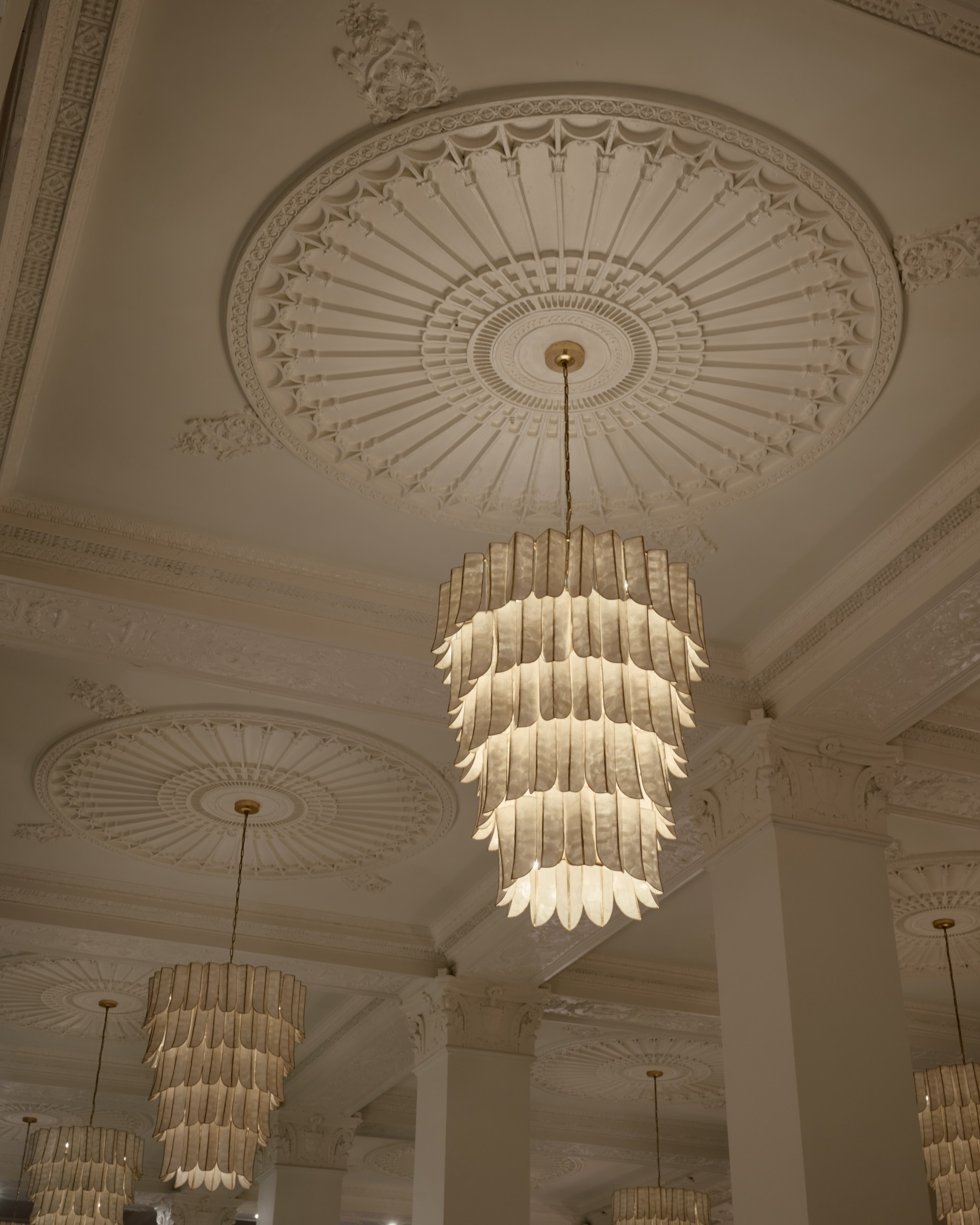 a chandelier from the ceiling