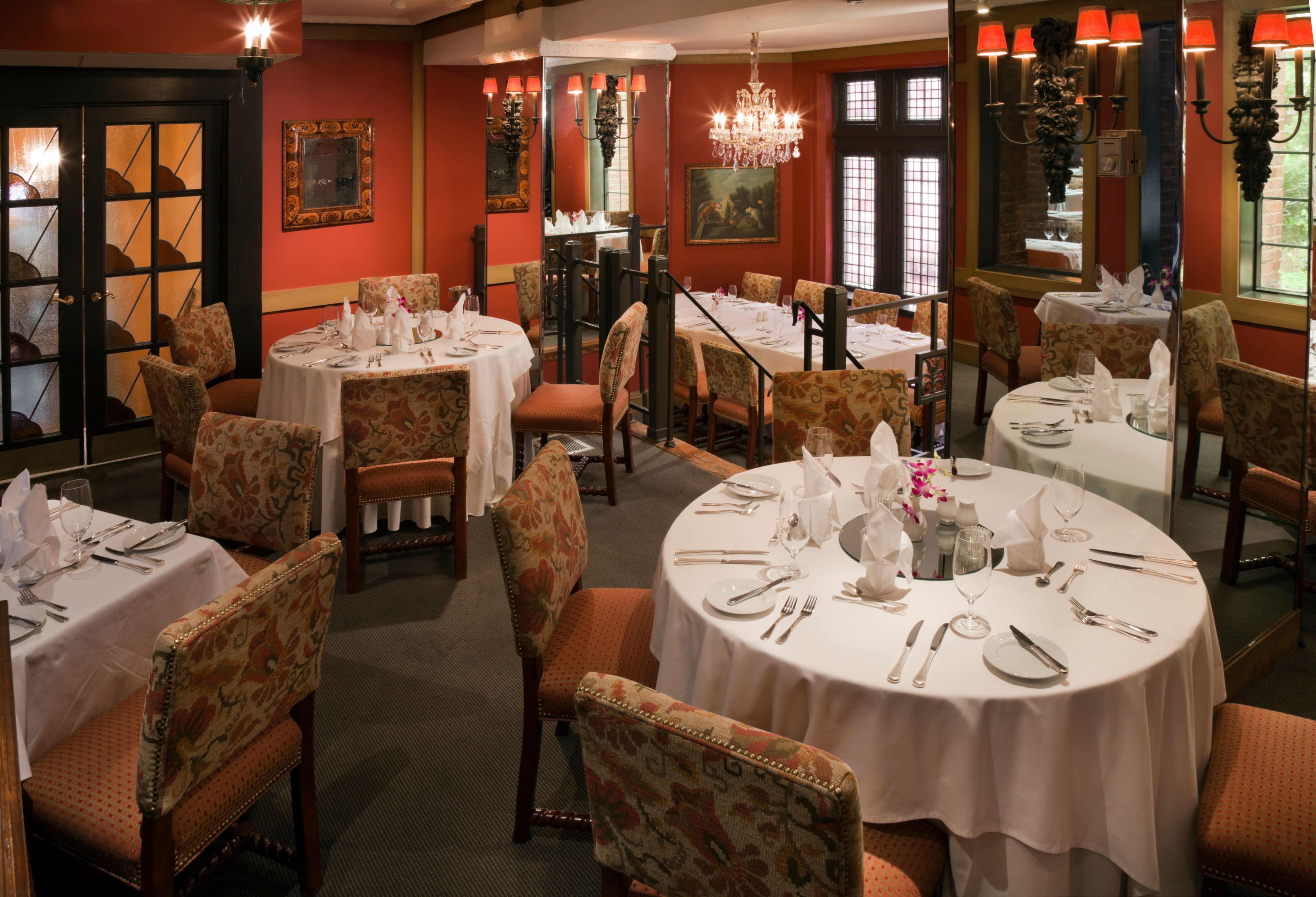 a room with tables and chairs