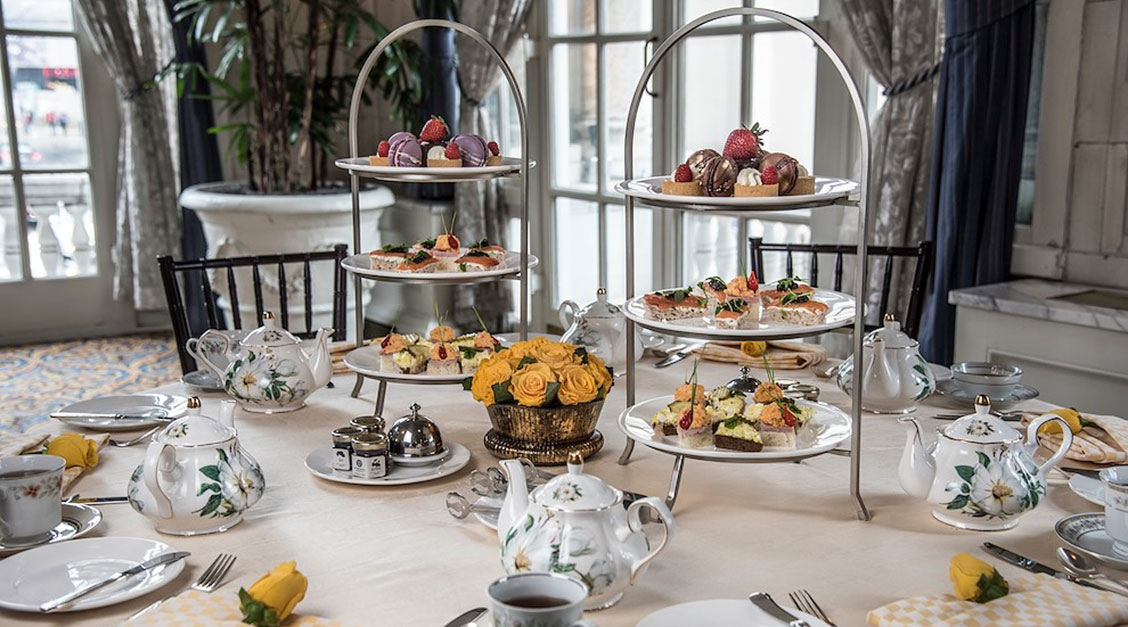 a table with food on plates