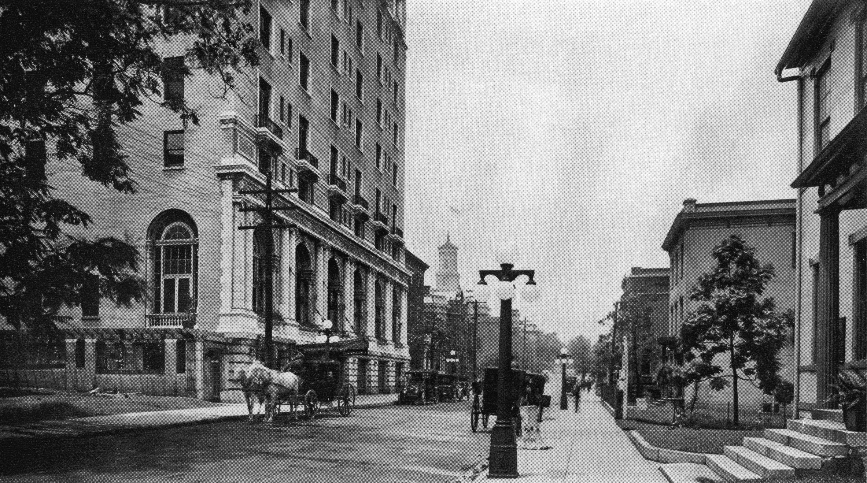 a horse drawn carriage on a street