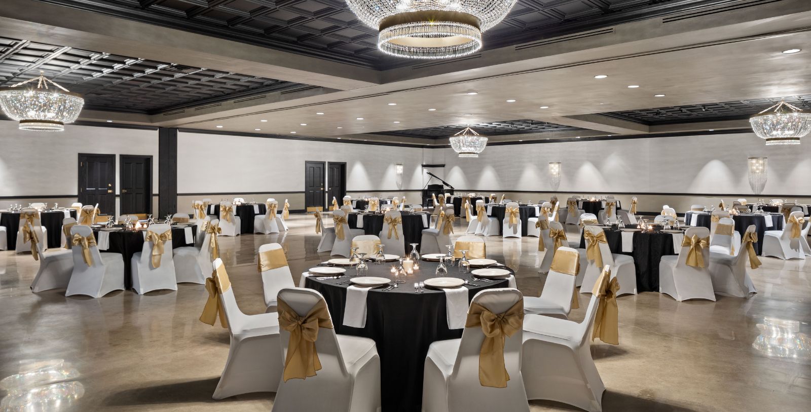 a room with tables and chairs
