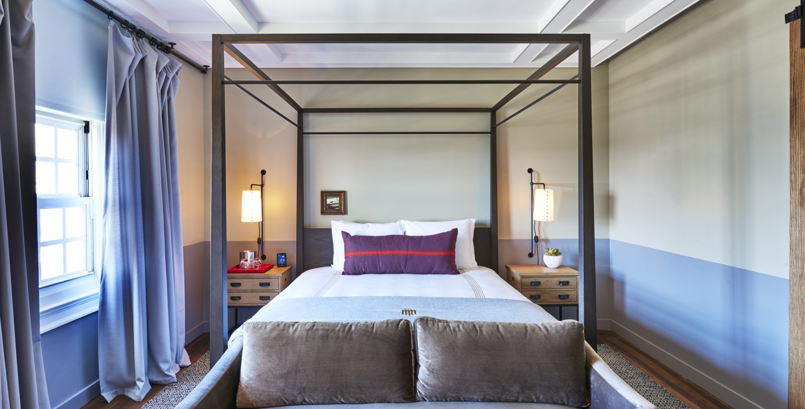 a bed with a metal frame