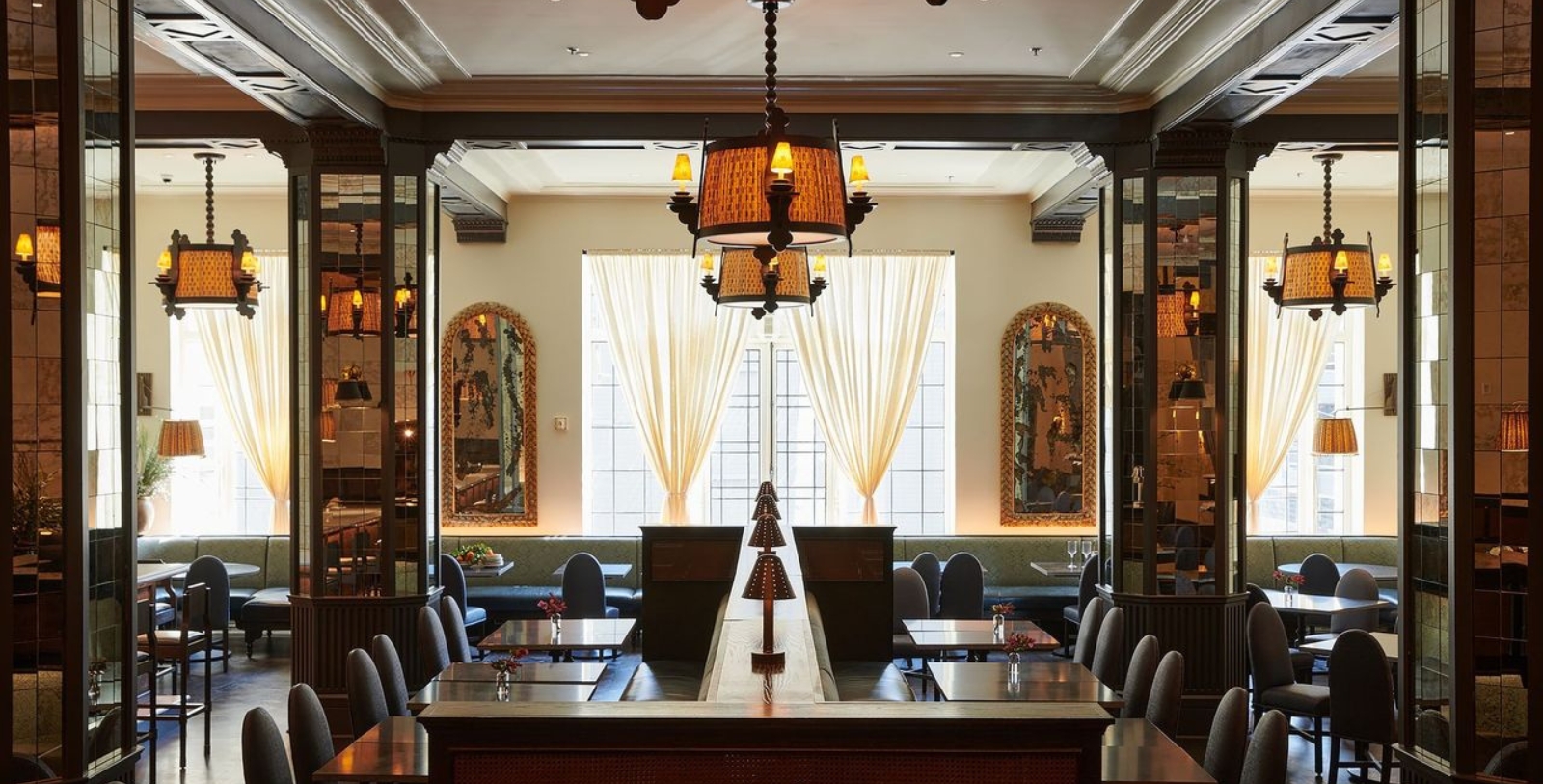 a room with tables and chairs