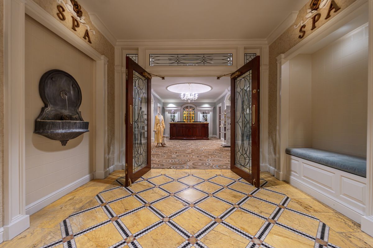 a room with a marble floor and a marble floor