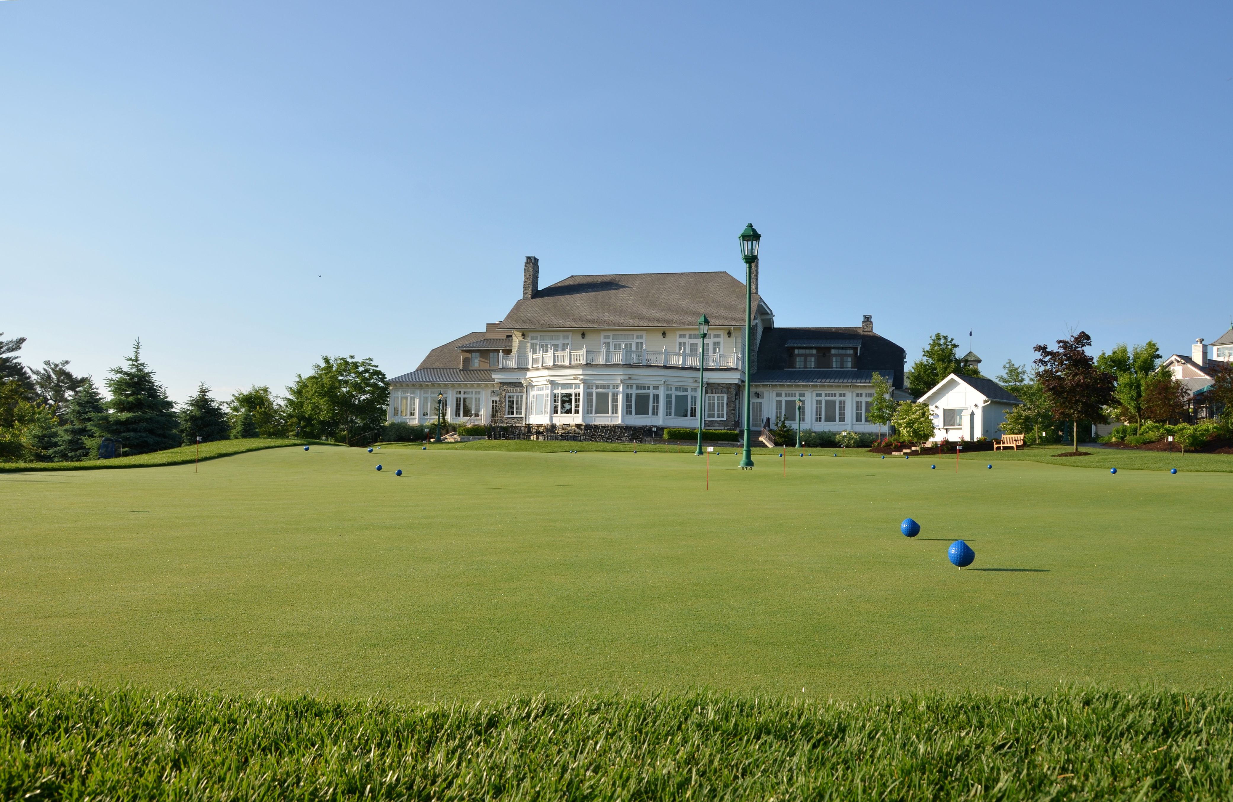 a large lawn with balls in it