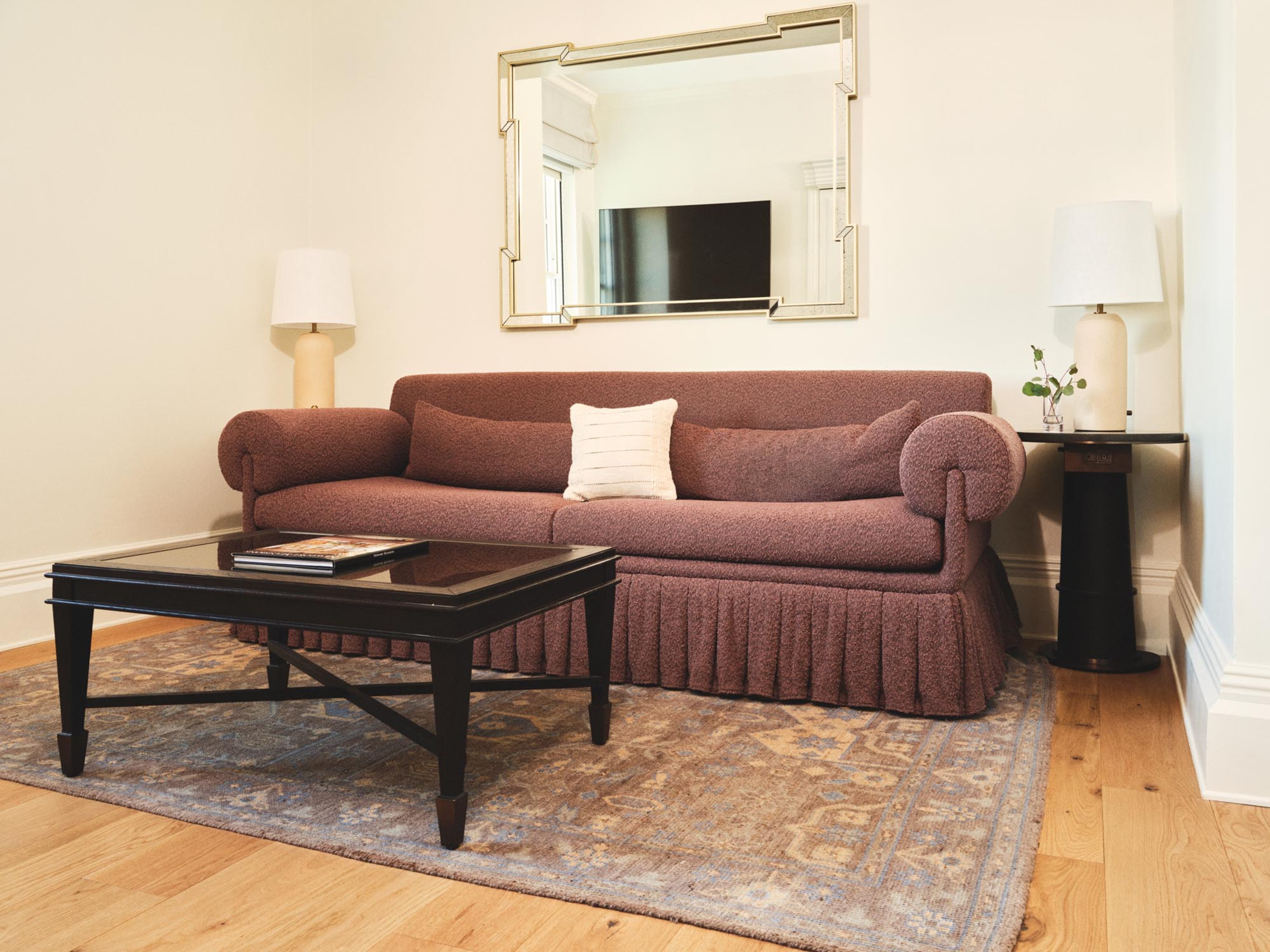 a couch and coffee table in a room