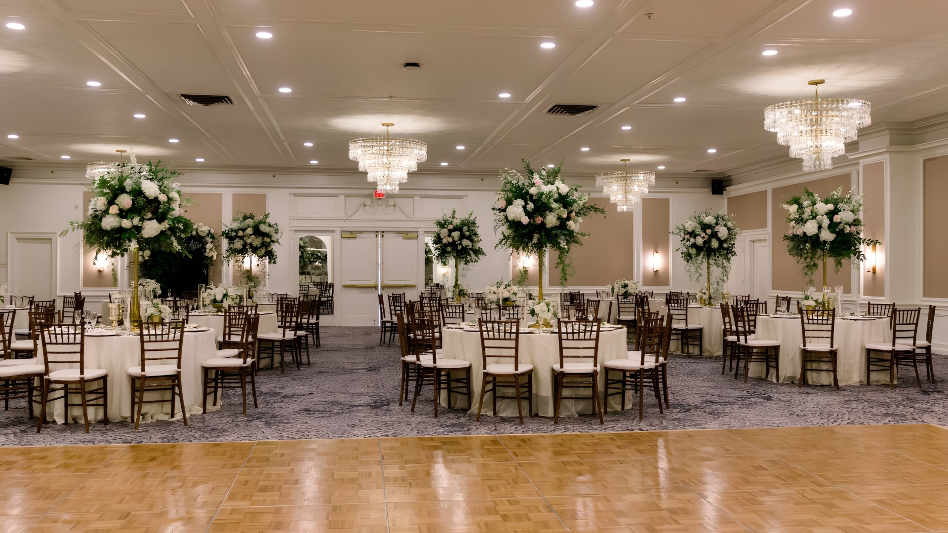 a room with tables and chairs