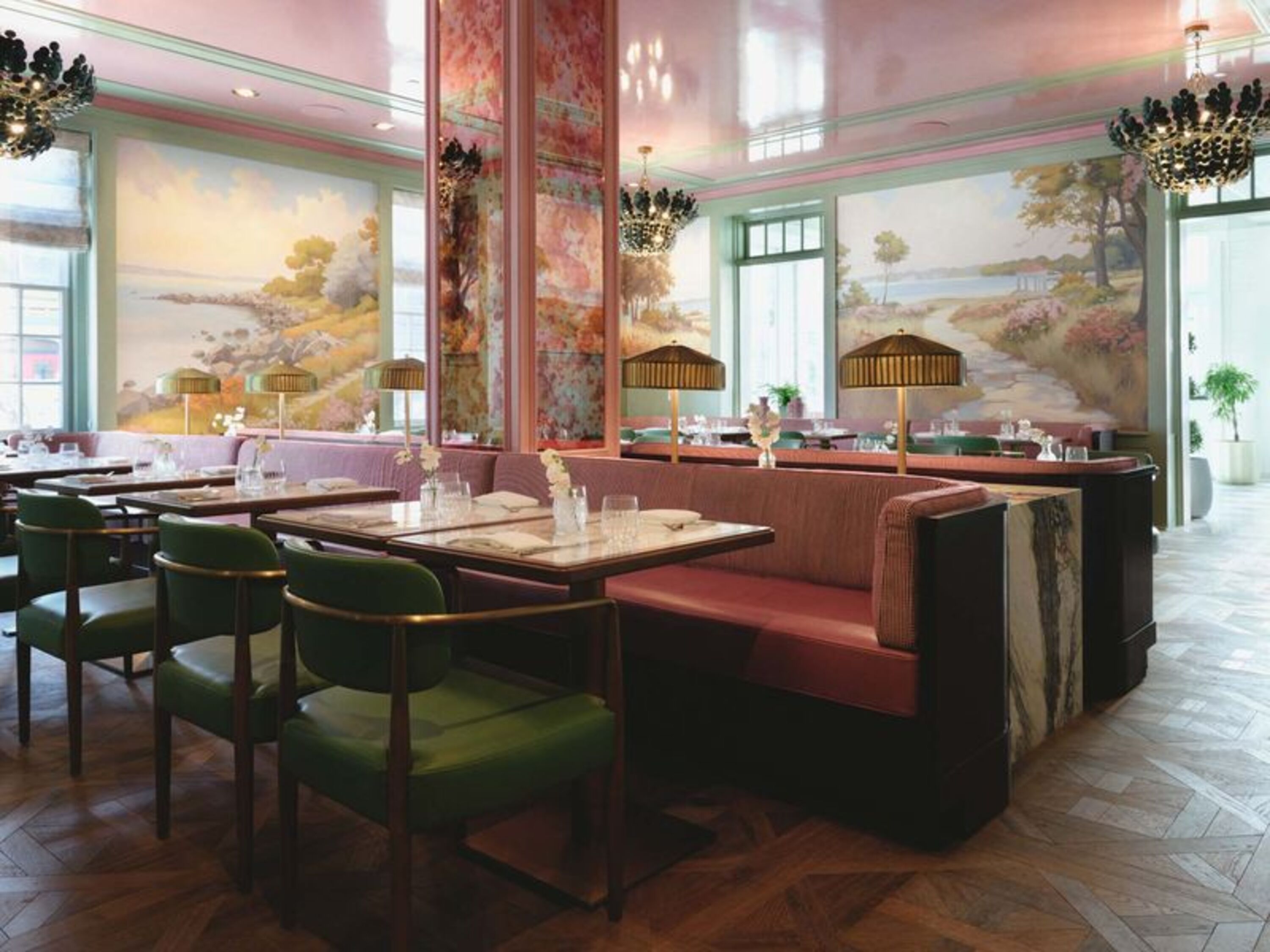 a restaurant with tables and chairs