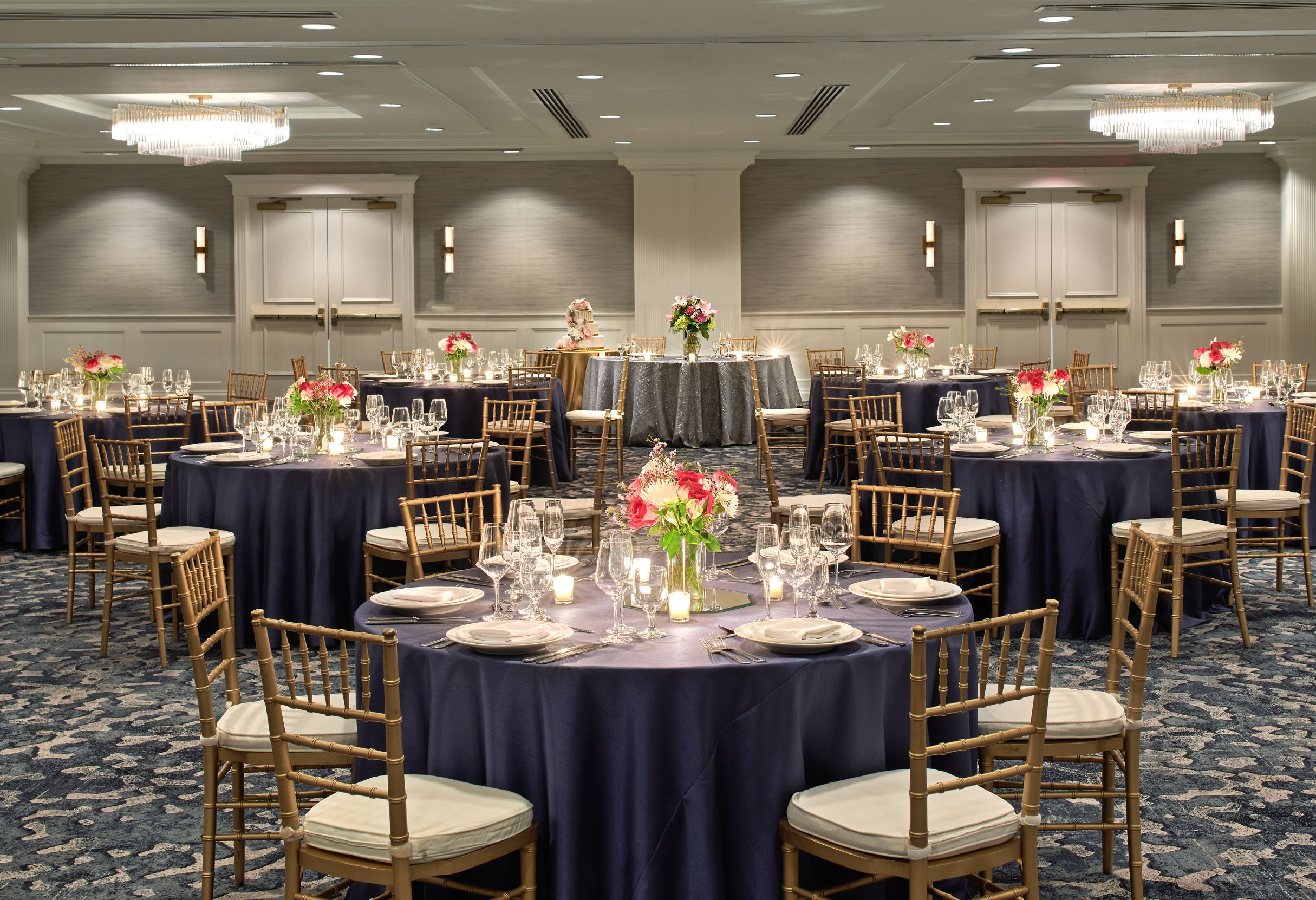a room with tables and chairs