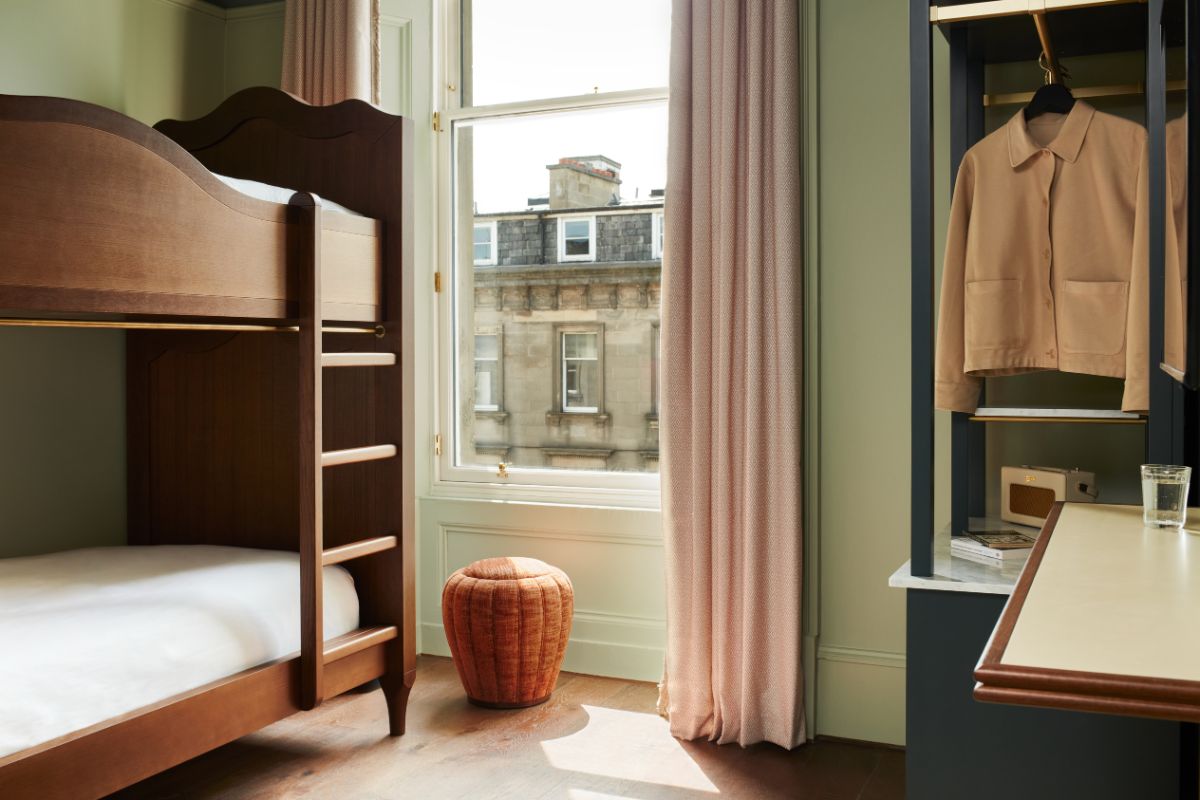 a room with a bed and a closet