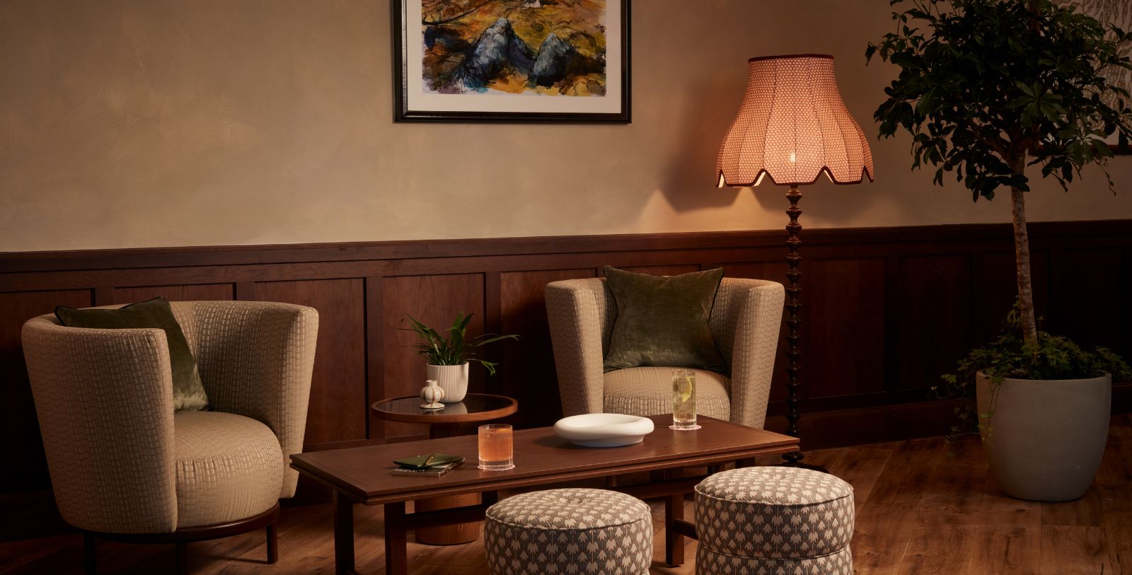 a room with a table and chairs
