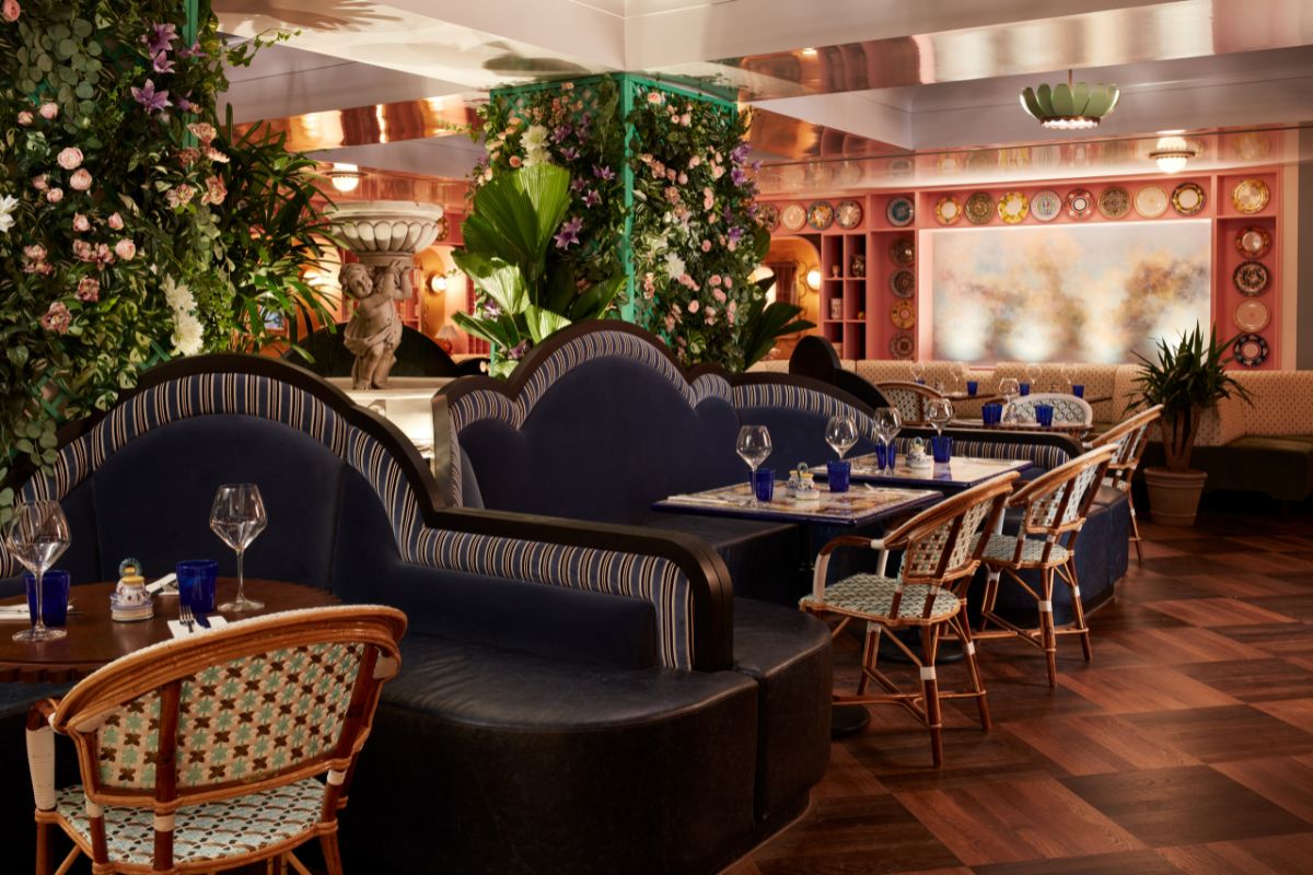 a restaurant with tables and chairs