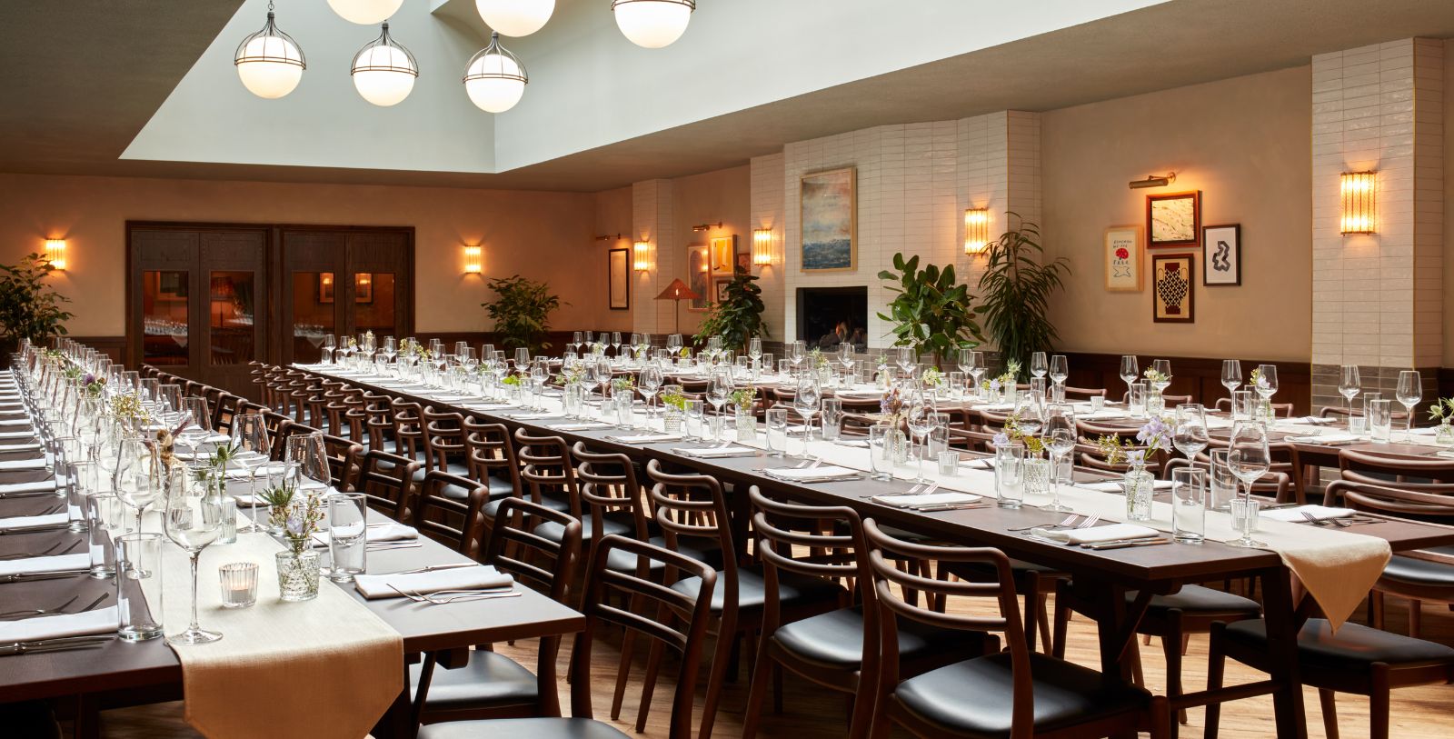 a long table set for a banquet
