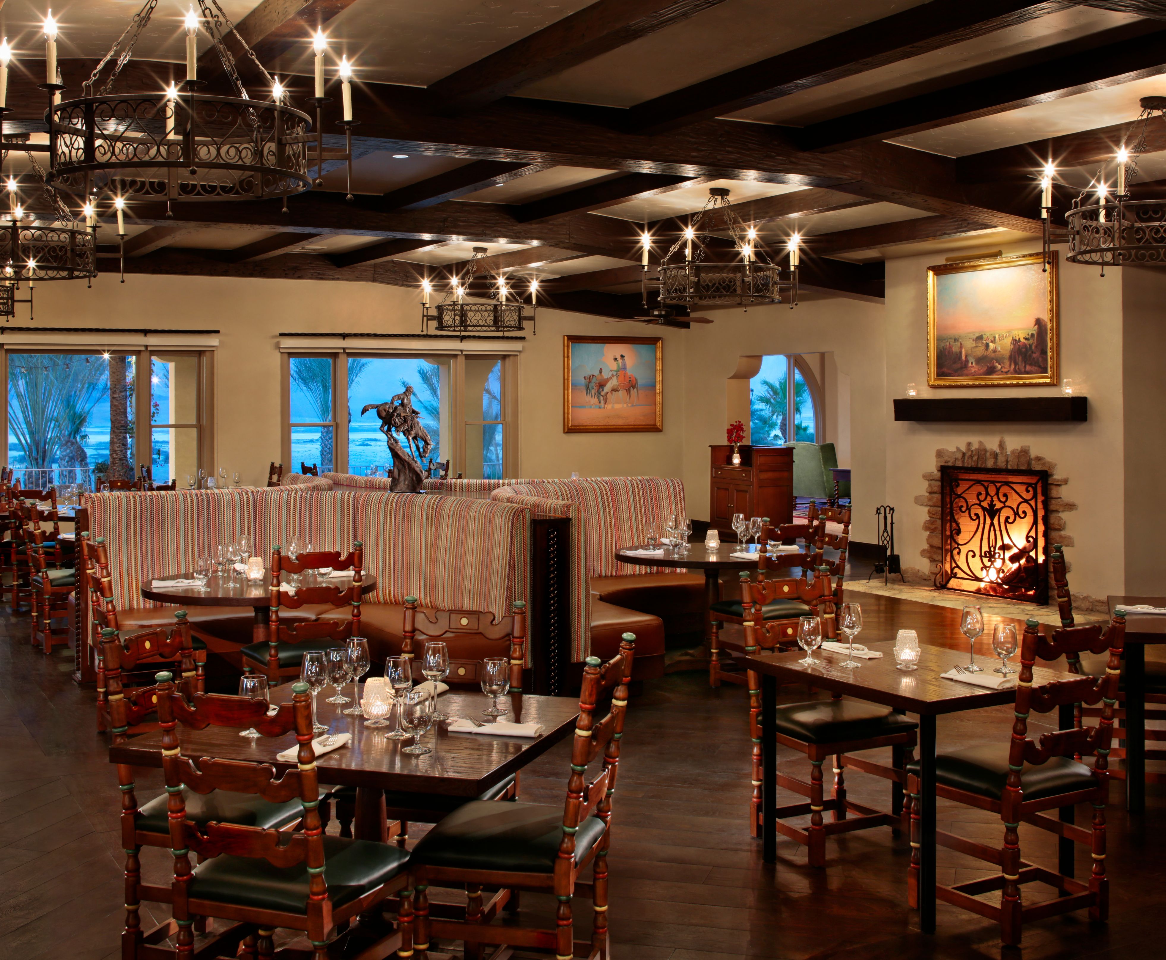 a room with tables and chairs