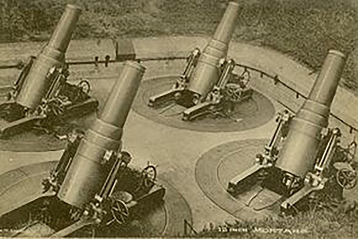 a group of cannons on a circular platform