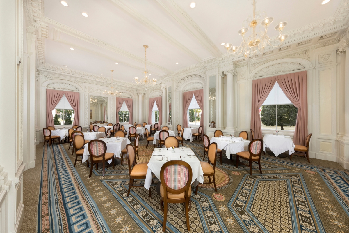 a room with tables and chairs