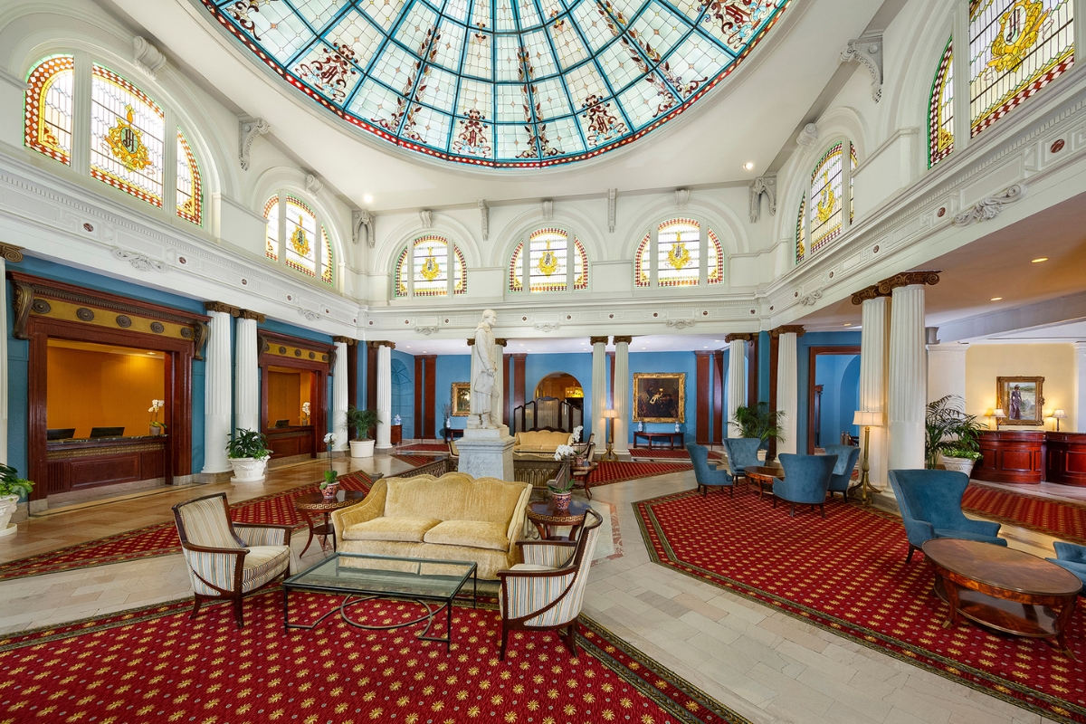 a large room with a glass dome ceiling