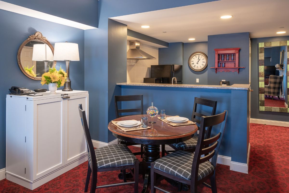 a dining table in a room
