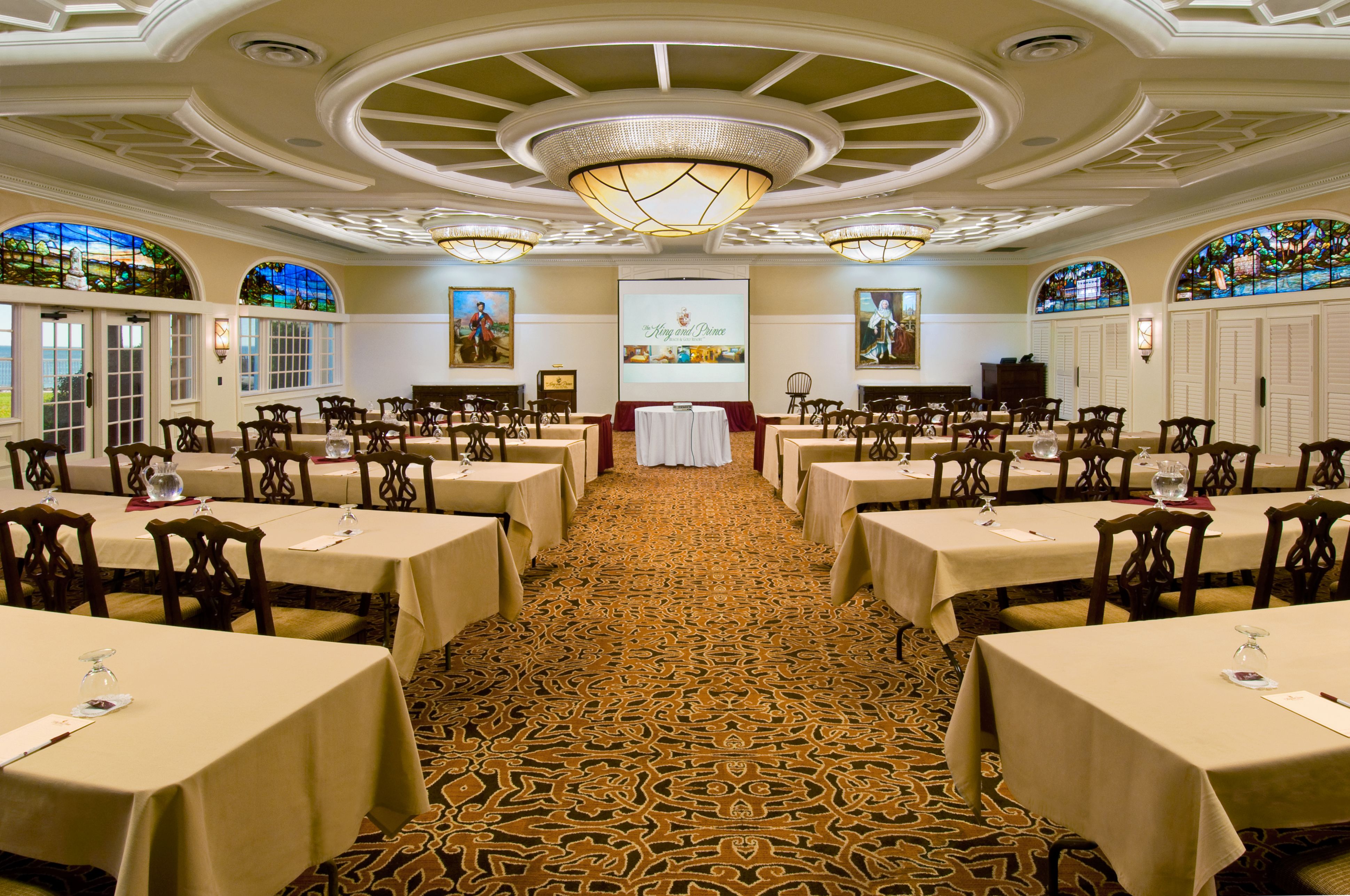 a room with tables and chairs