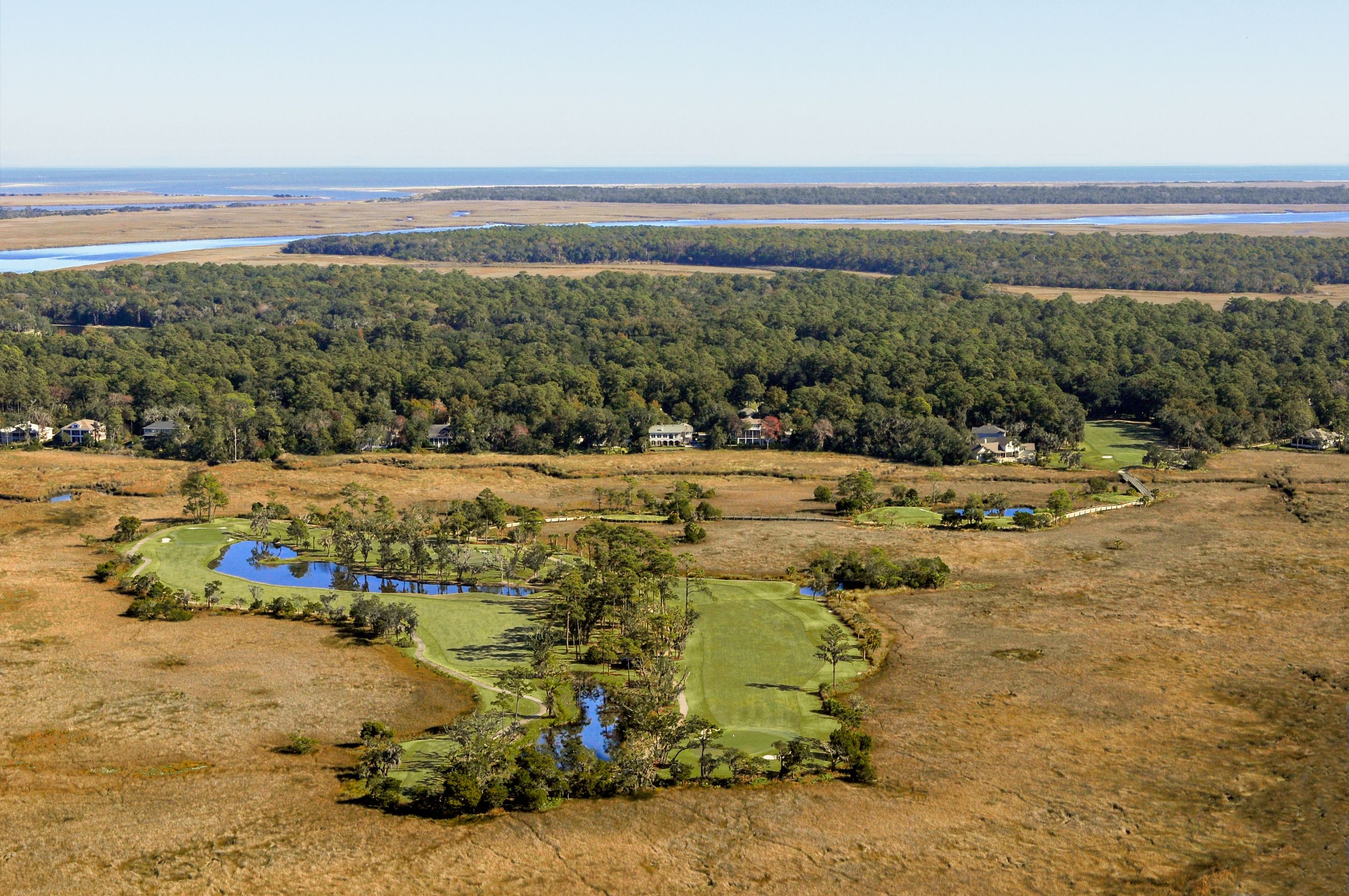 a aerial view of a golf course
