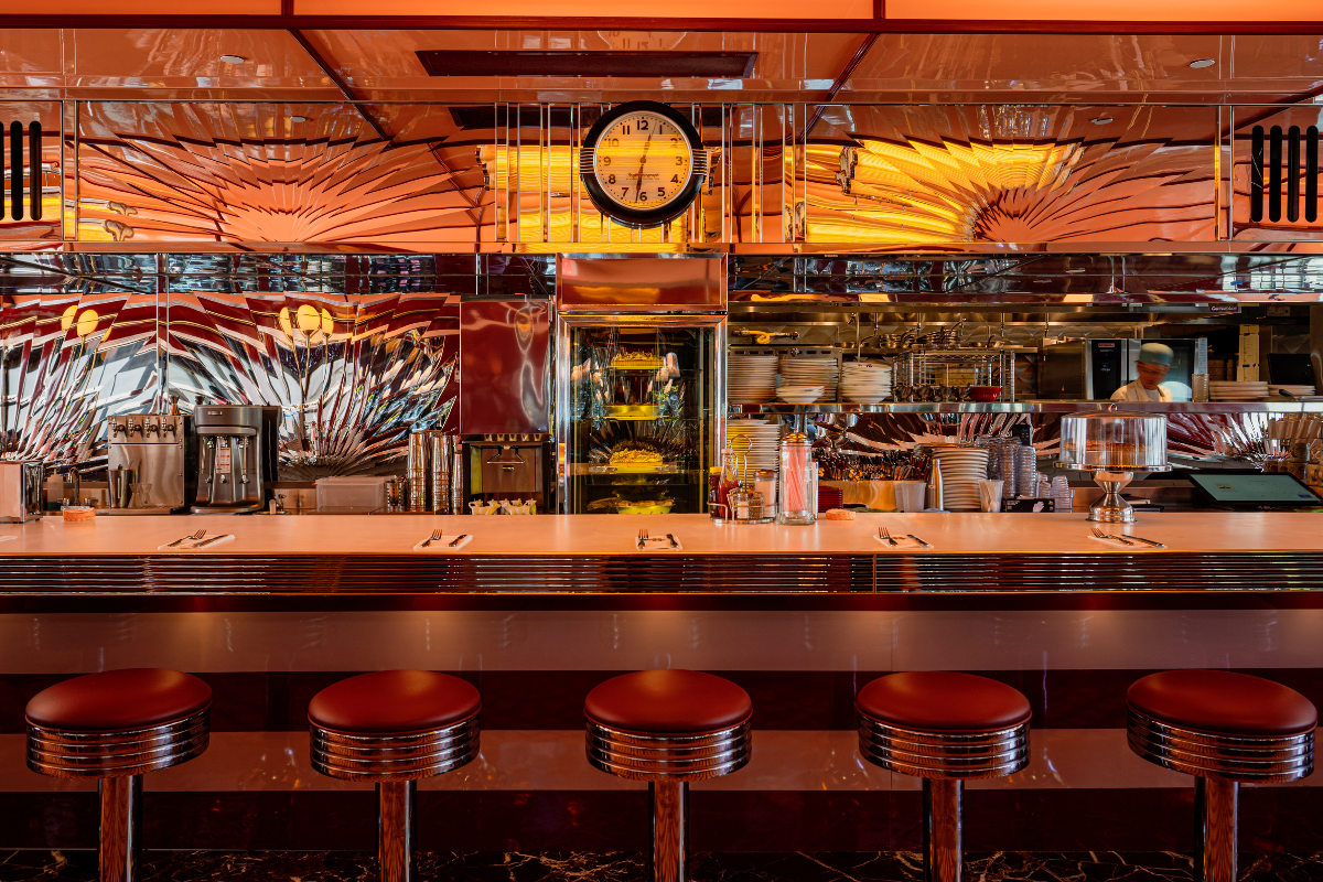 a bar with a clock