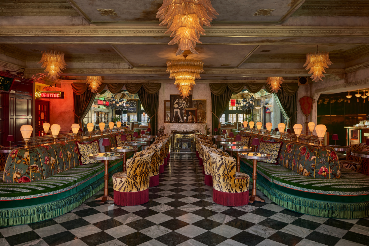 a room with tables and chairs