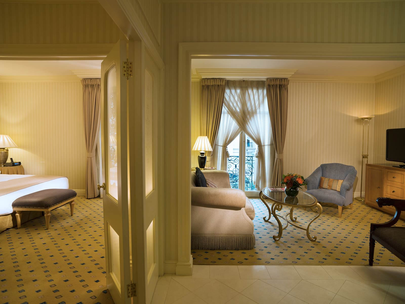 a room with a couch and a table