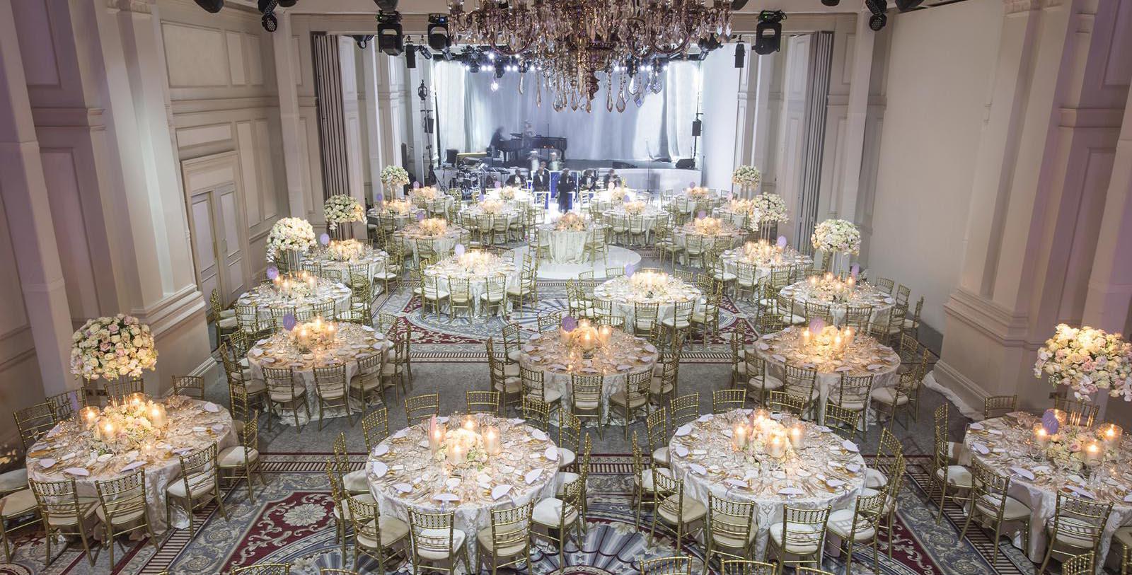 a large room with tables and chairs