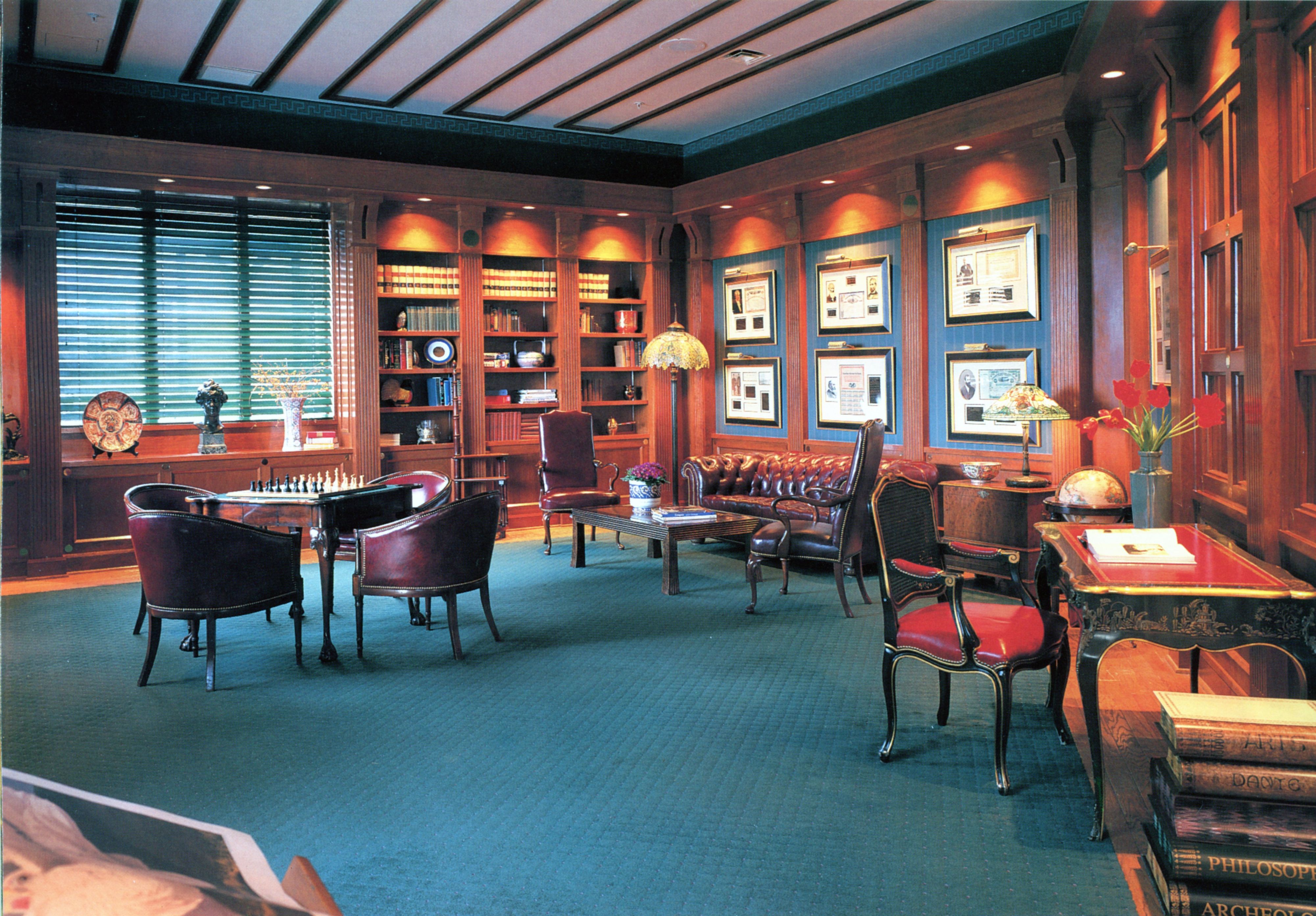 a room with a table and chairs