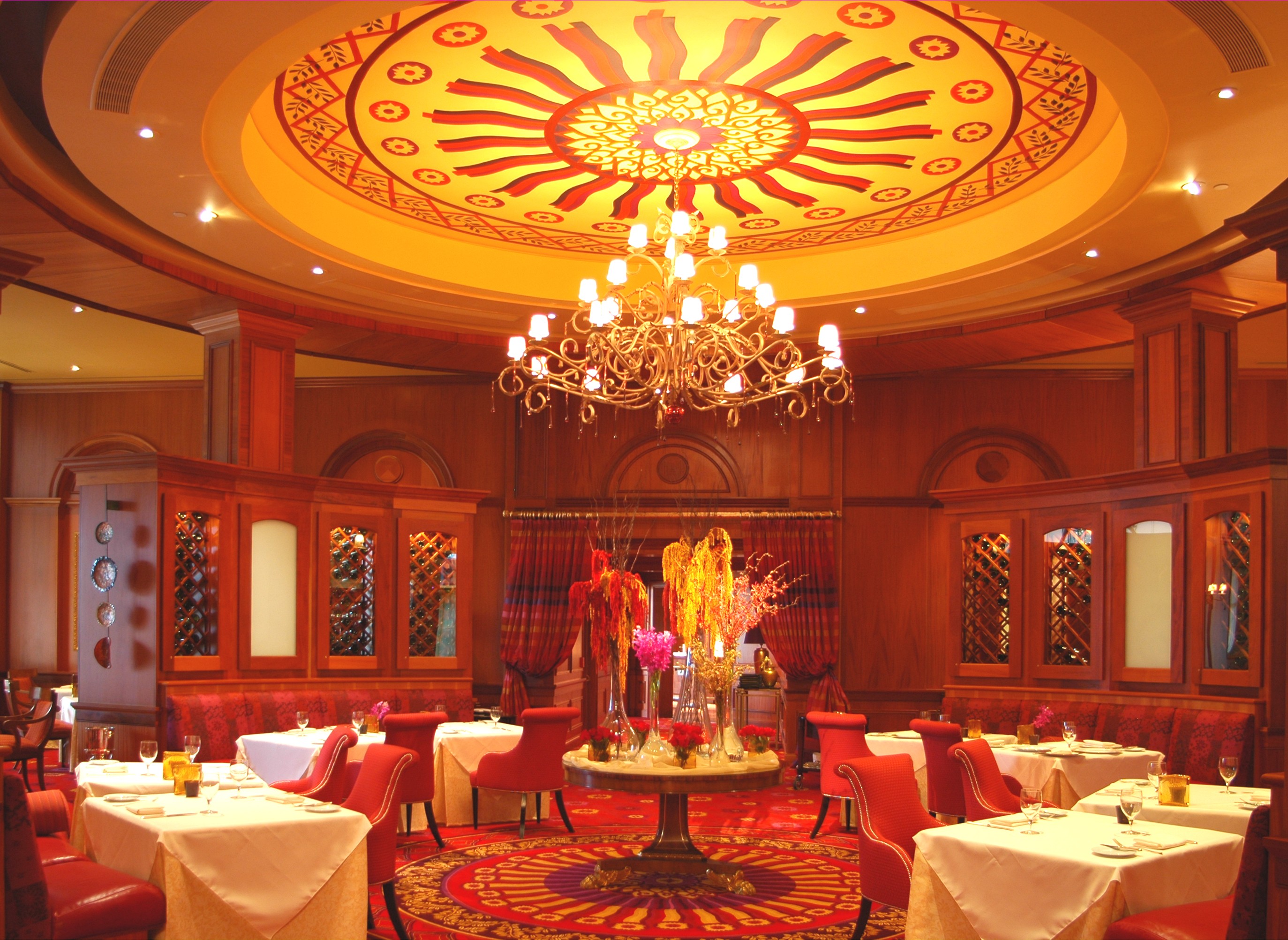 a room with tables and chairs