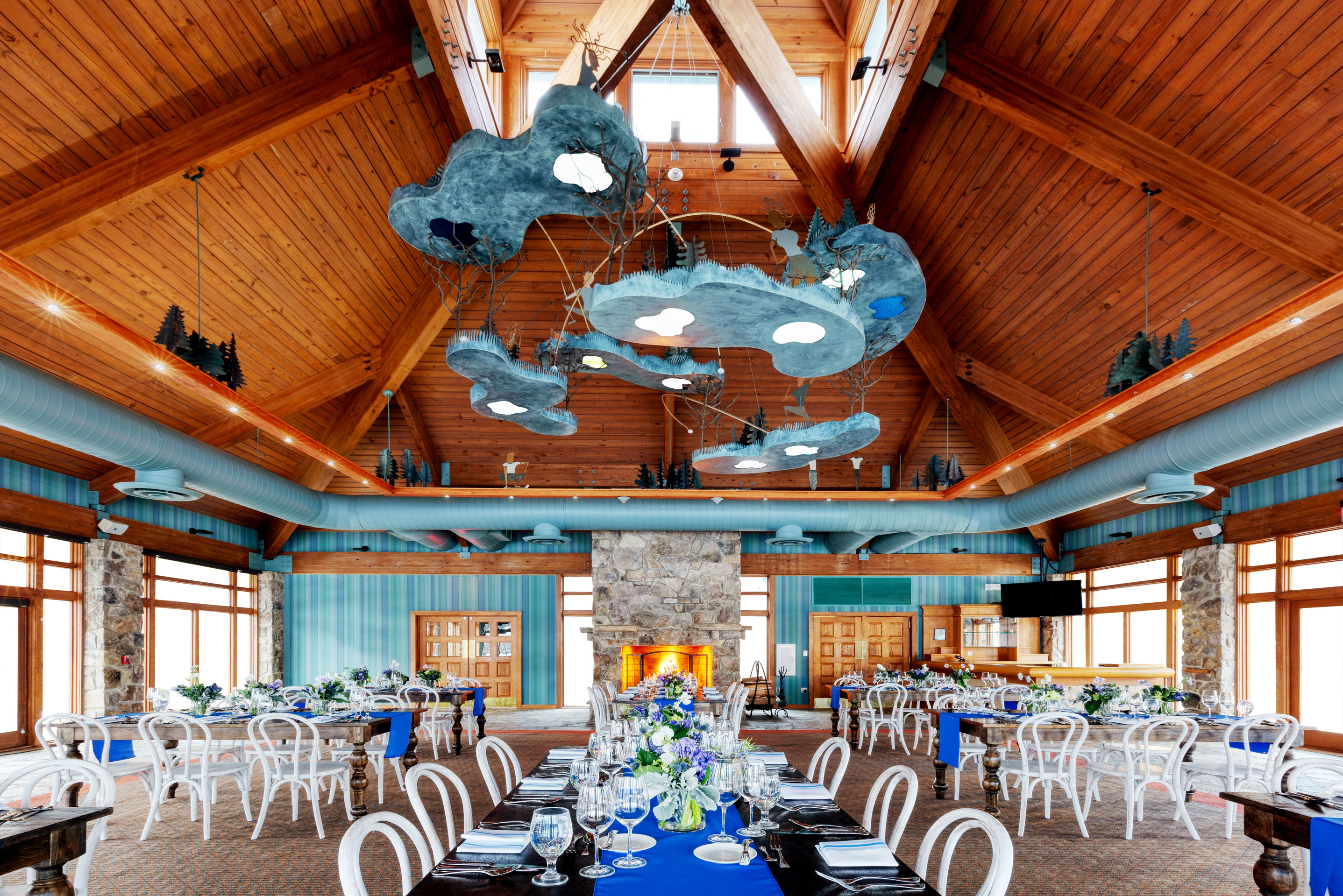 a room with tables and chairs