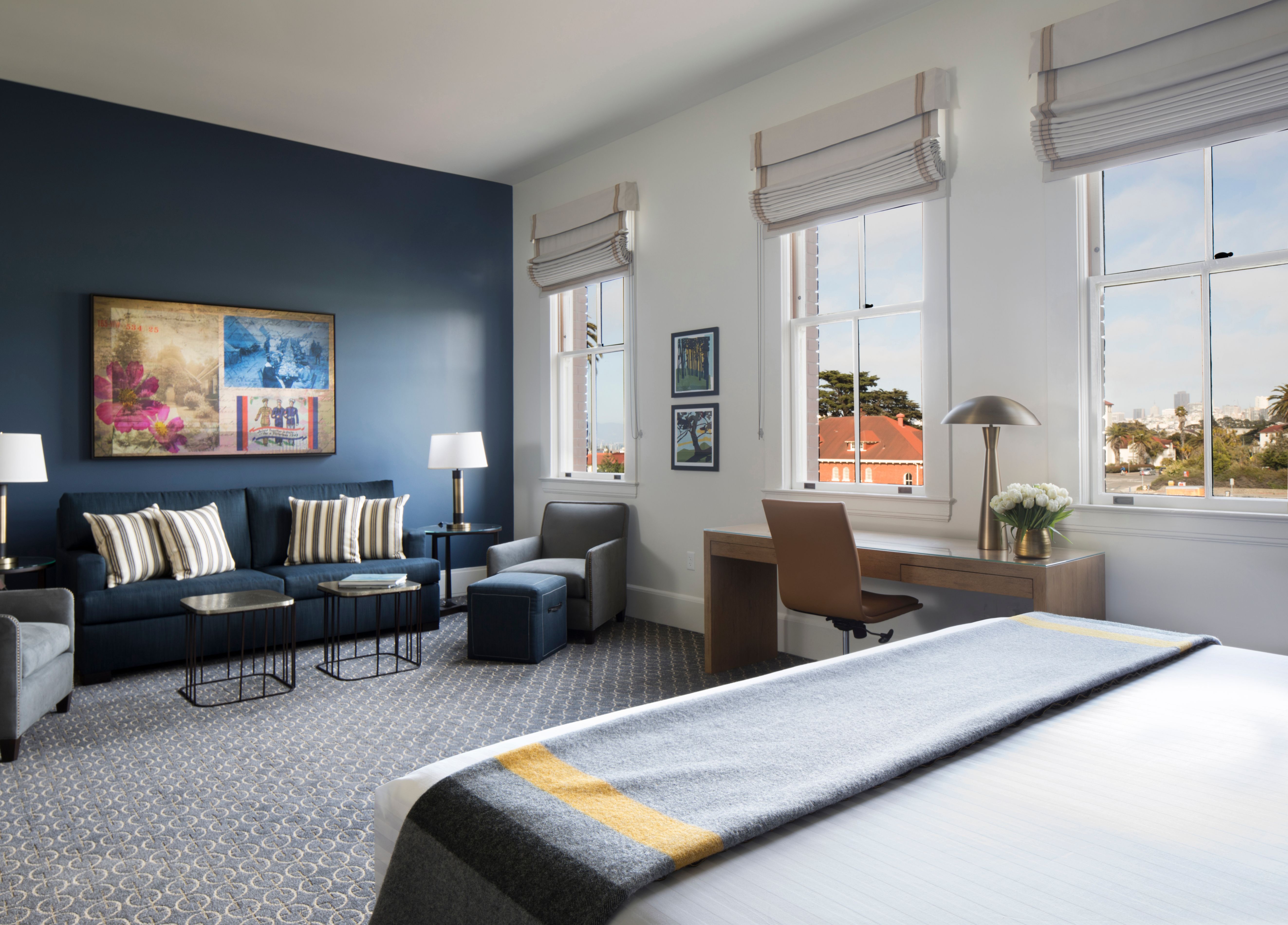 a room with a bed and a couch
