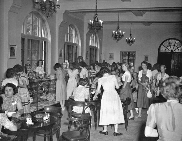 a group of women in a cafe