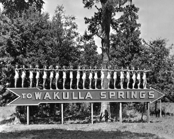 a group of women standing on a sign