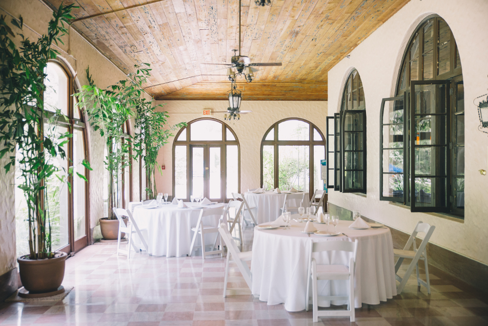 a room with tables and chairs