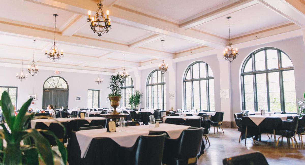 a room with tables and chairs