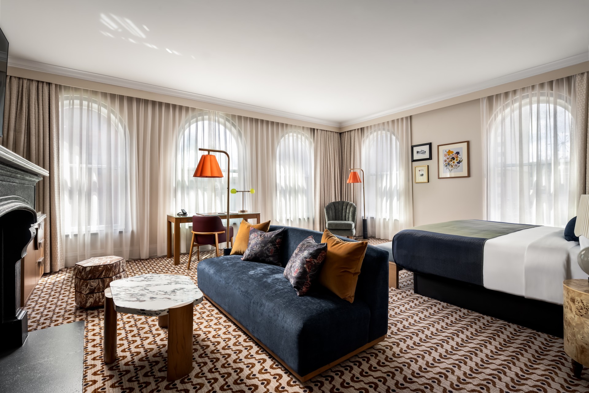 a room with a bed and a couch