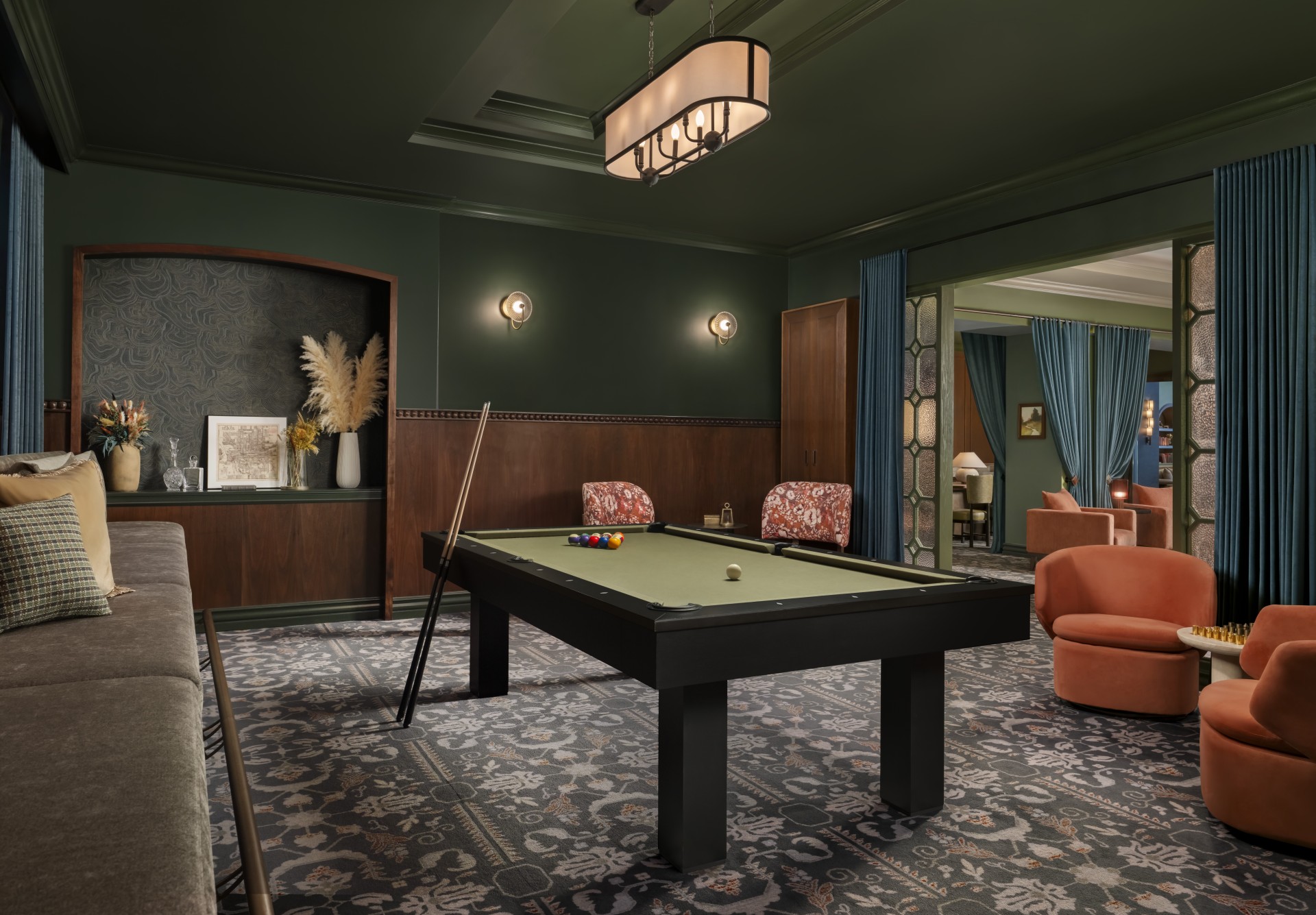a pool table in a room