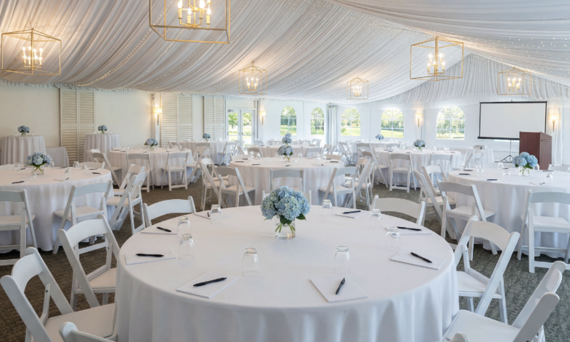 a round tables set up in a tent