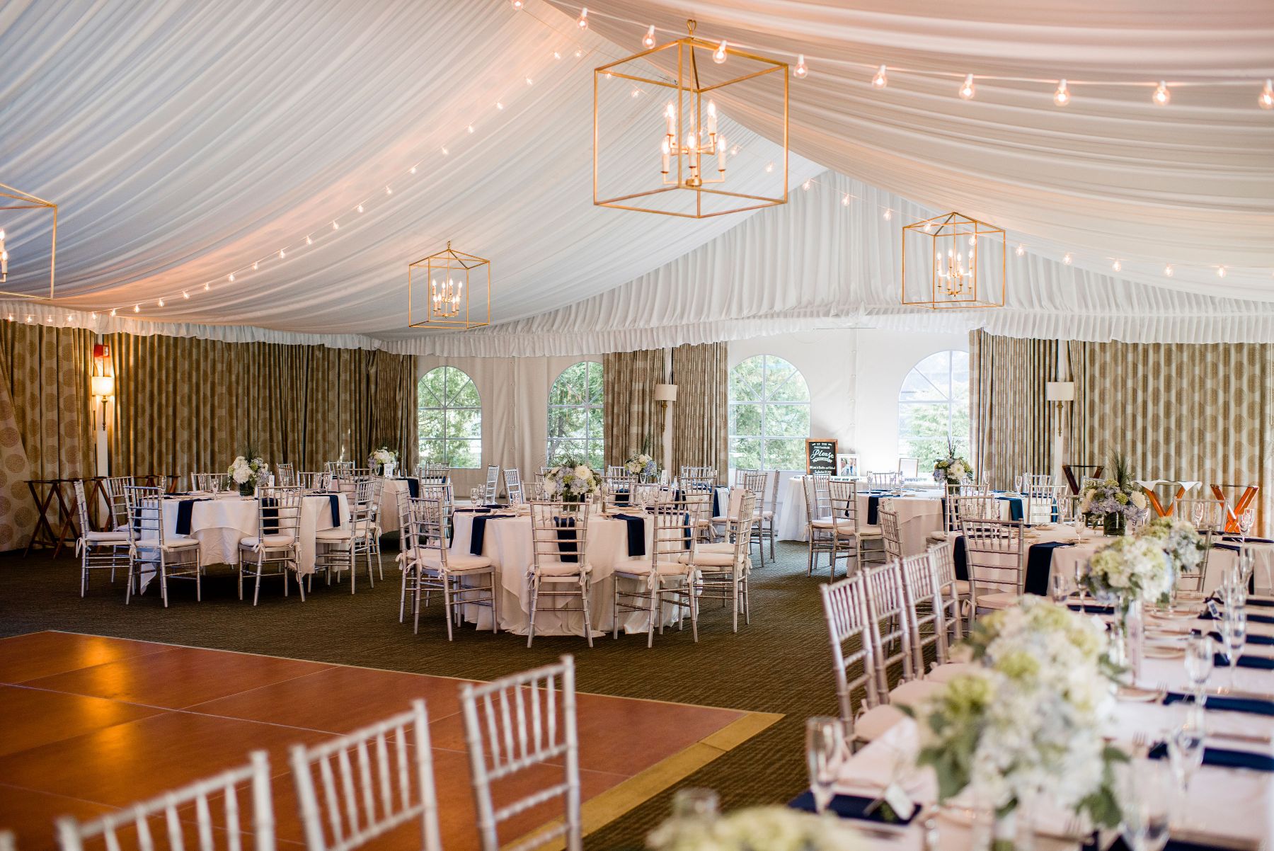 a room with tables and chairs
