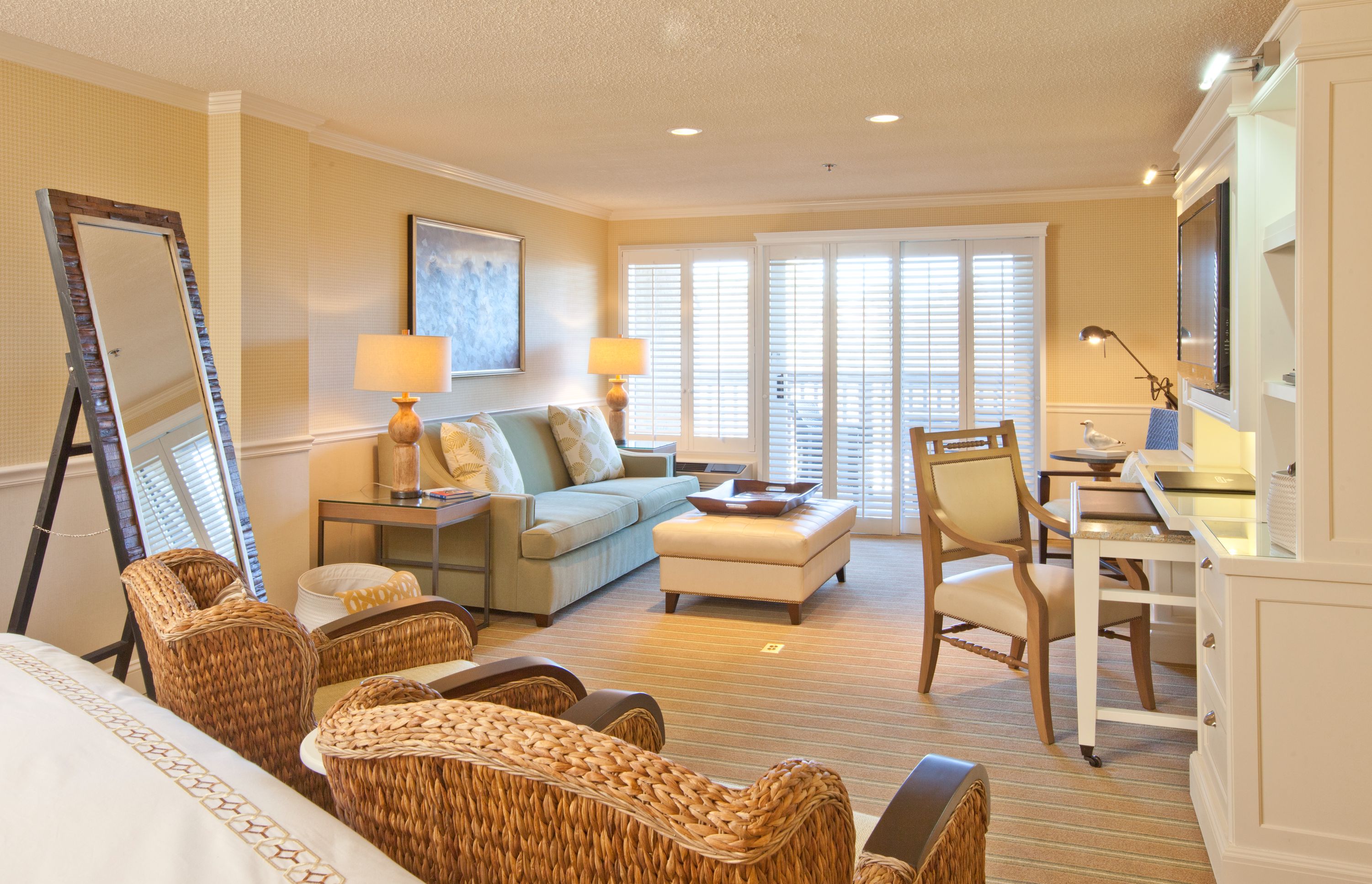 a room with a couch and a table
