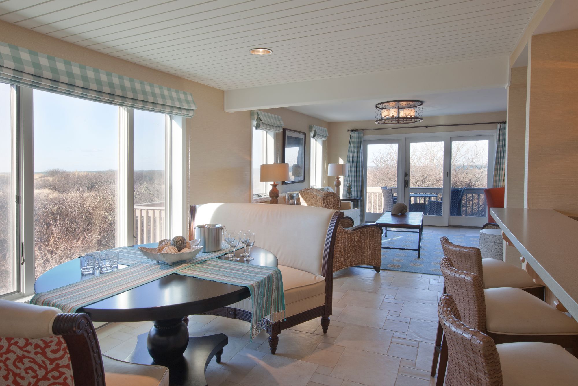 a room with a table and chairs