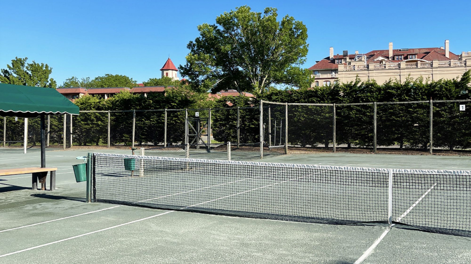 a tennis court with a net