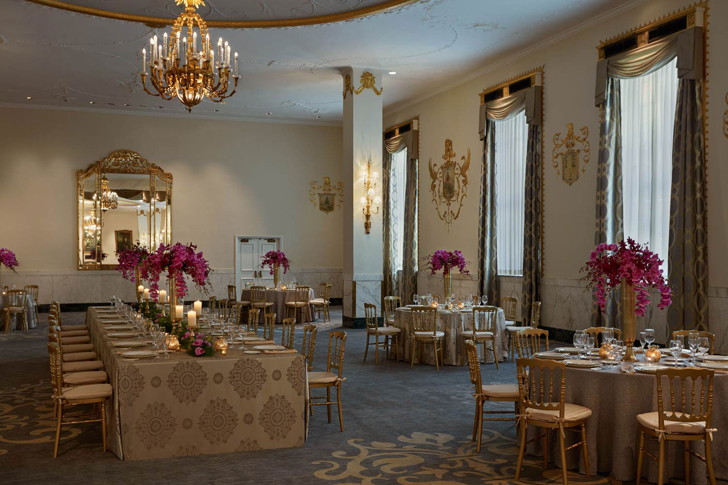a room with tables and chairs