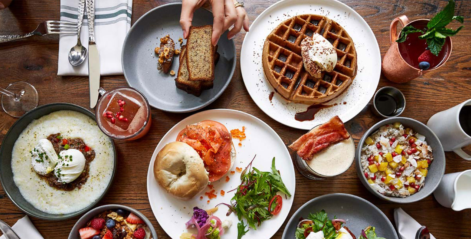 a table with plates of food