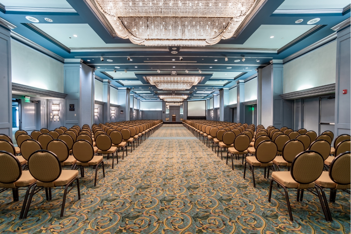 a room with rows of chairs