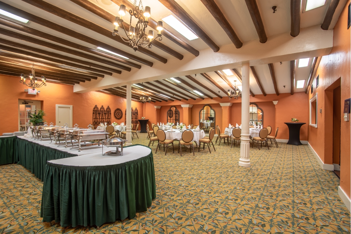 a room with tables and chairs