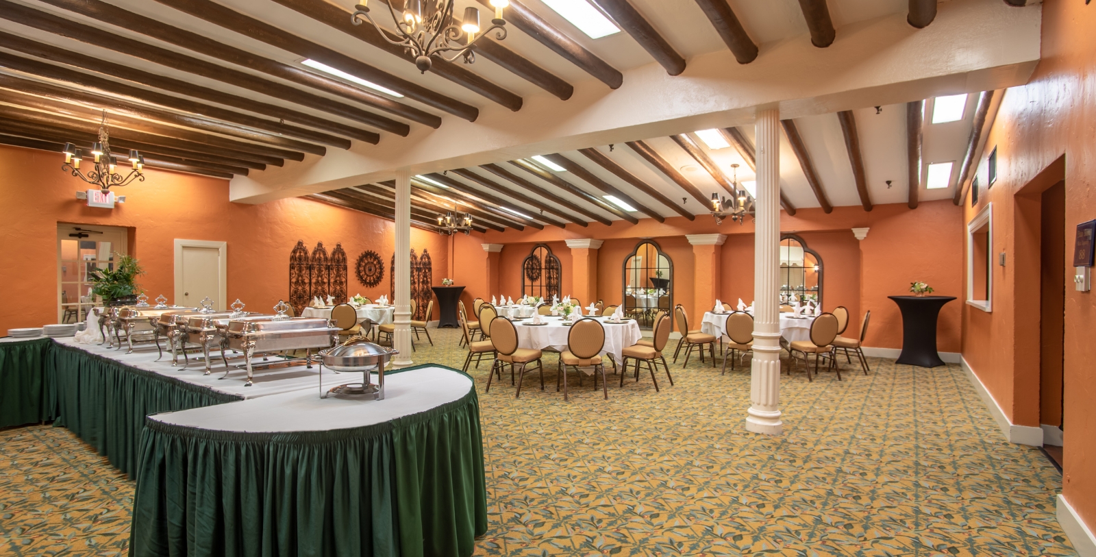 a room with tables and chairs