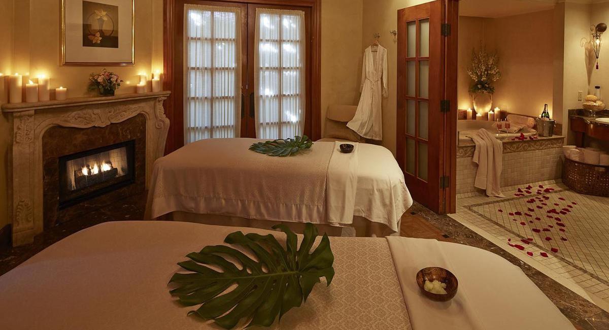 a massage table in a room